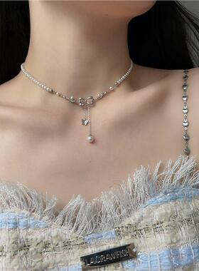 镂空蝴蝶结流苏珍珠项链轻奢小众