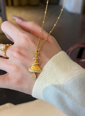 复古金色拉丝圣诞树吊坠项链女款