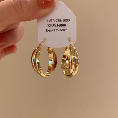 金属感交叉双环圈圈耳环女2026年