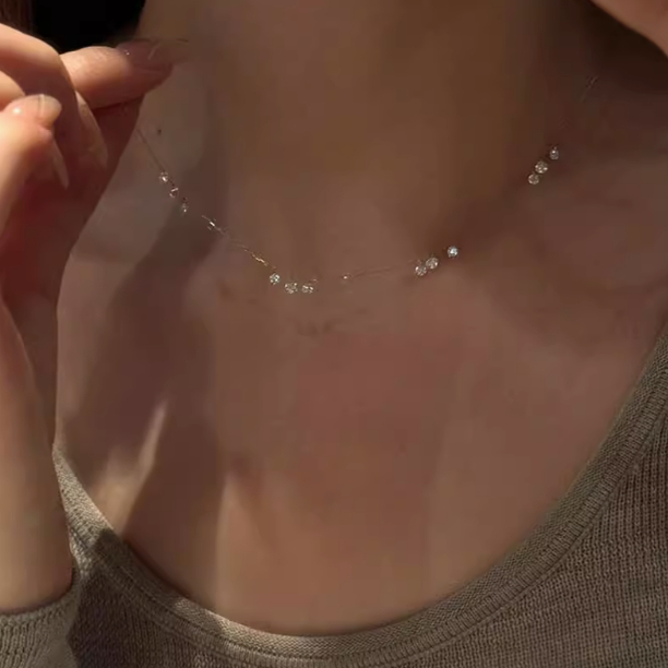 爆闪极细水滴锆石流苏项链女款