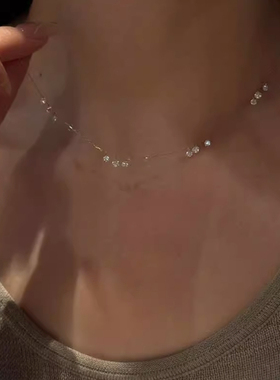 爆闪极细水滴锆石流苏项链女款