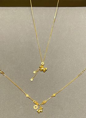 马上有钱复古金色小马钱币项链女