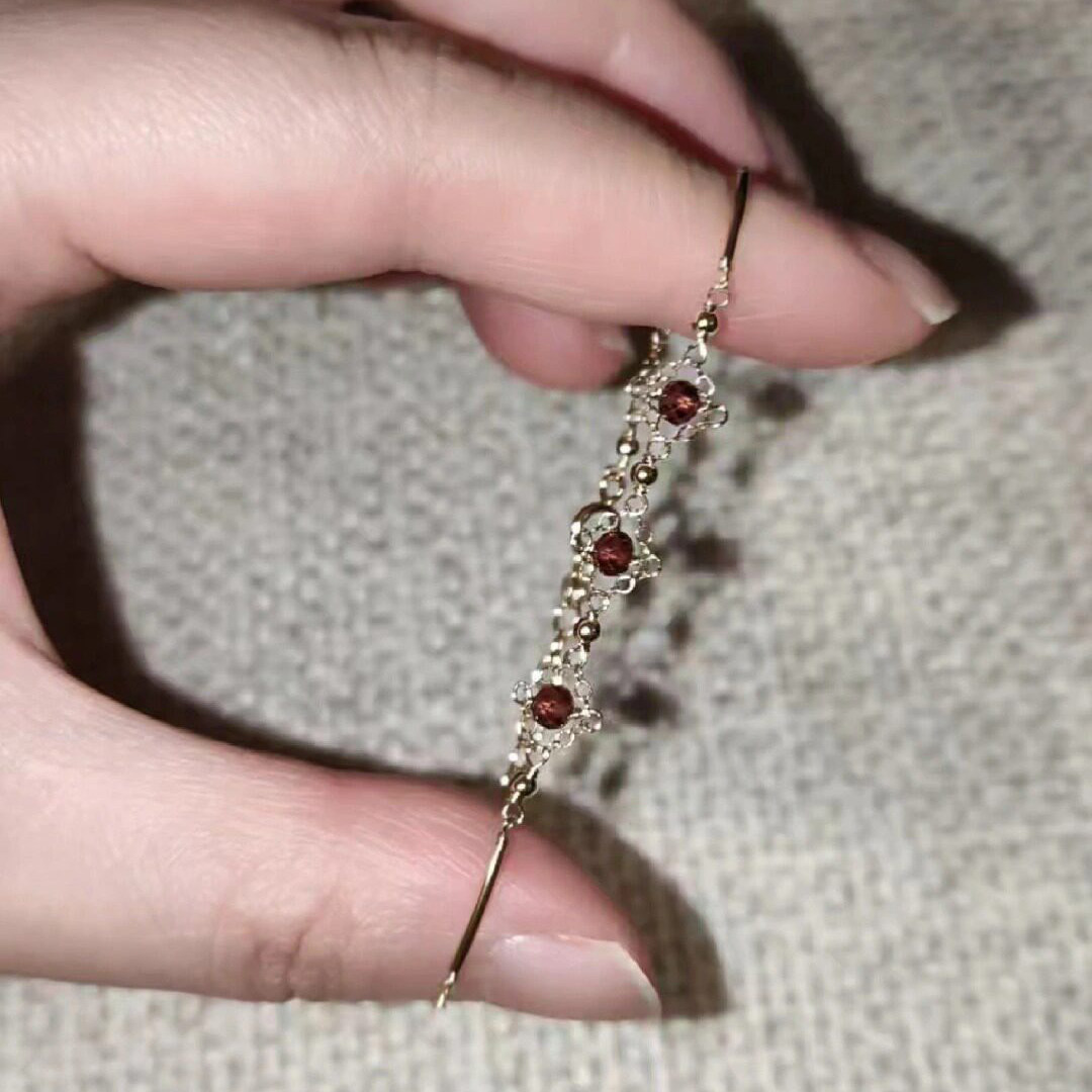 中古风酒红色仿石榴石手链女款2026新款精致气质显白减龄链条手饰,饰品/流行首饰/时尚饰品新,手链,淘宝优惠券,粉丝福利购,淘宝优惠卷