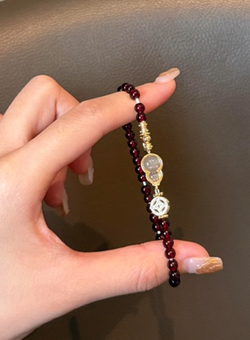 新中式国风石榴石葫芦手链女轻奢