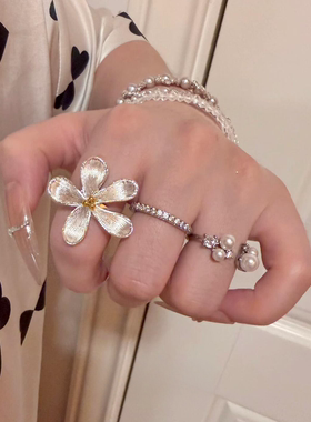法式亮面重工花瓣戒指女款高级感