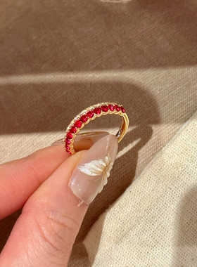 复古极细红色排钻戒指女2026新款