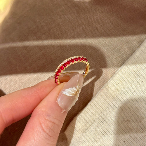 复古极细红色排钻戒指女2026新款