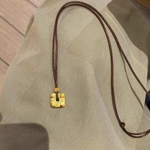 新中式古法刻字小方块吊坠项链女款2025新款招财转运编织绳锁骨链