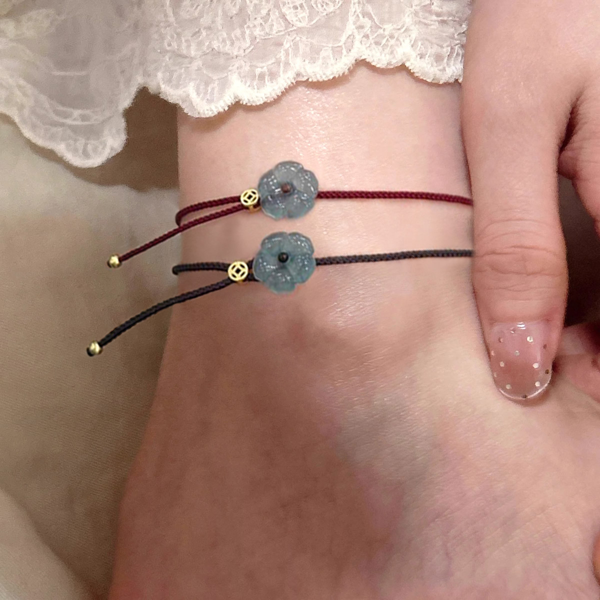 新中式有钱花铜钱情侣脚链2025新款潮轻奢小众本命年编织红绳脚环