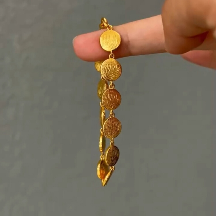 复古金色拉丝圆饼手链女轻奢小众