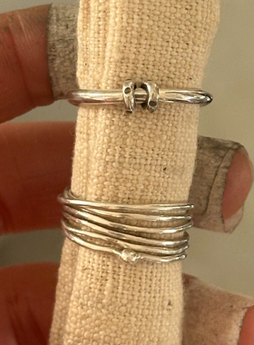 冷淡风银色多层几何素圈戒指轻奢