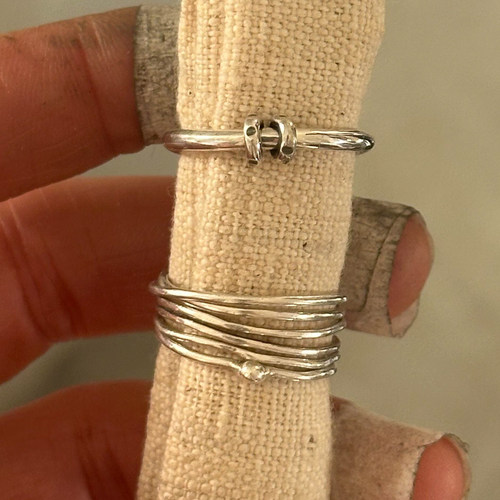 冷淡风银色多层几何素圈戒指轻奢