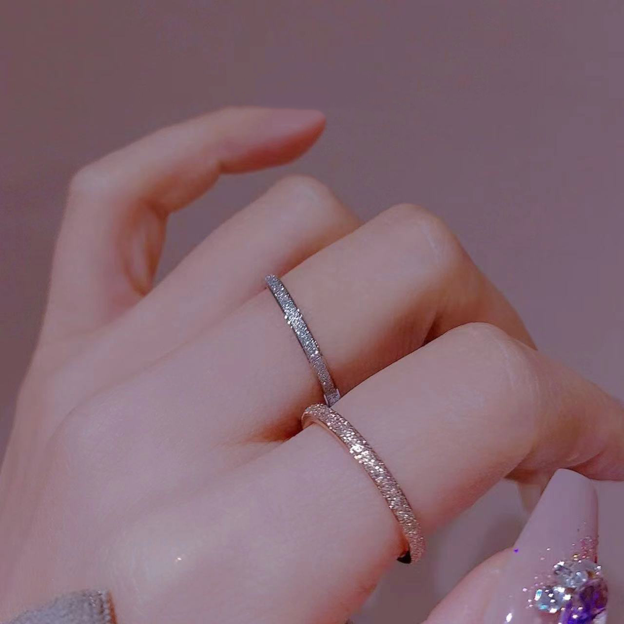 满天星碎银情侣戒指女小众设计