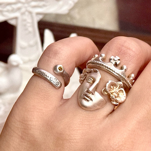 假面舞会面具人皇冠戒指女小众设计个性食指戒轻奢高级感叠戴指环