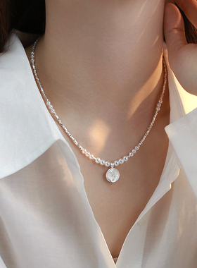 碎银子玫瑰花珍珠项链女2025新款