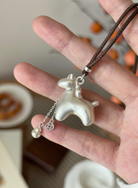 古法拉丝银色立体小马葫芦项链女