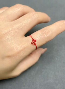 新中式红色细绳编织小马戒指新款