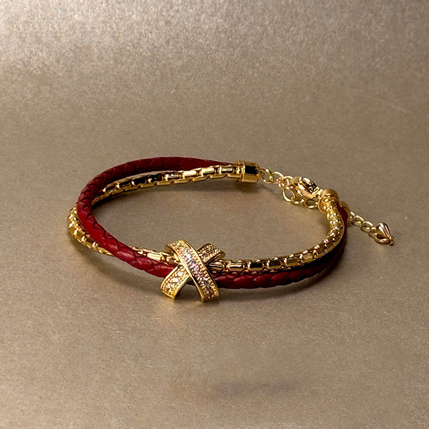 冷淡风红色交叉字母皮绳手链女款2026新款高级感优雅气质显白手饰,饰品/流行首饰/时尚饰品新,手链,淘宝优惠券,粉丝福利购,淘宝优惠卷