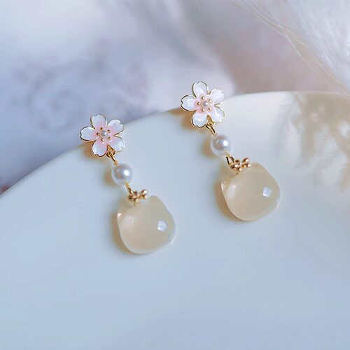 粉色樱花猫咪耳环女2026新款爆款