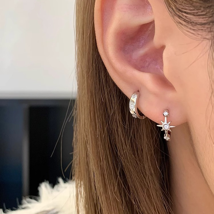 不对称六芒星耳扣小众独特耳饰女