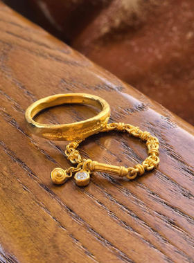 古法沙金链条素圈戒指轻奢高级感