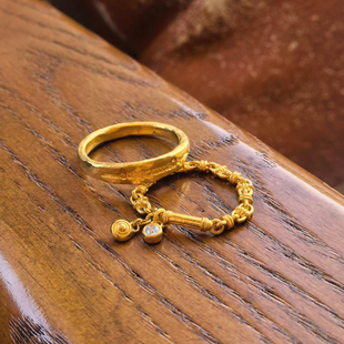 古法沙金链条素圈戒指女轻奢高级感复古宫廷风食指戒小众设计指环