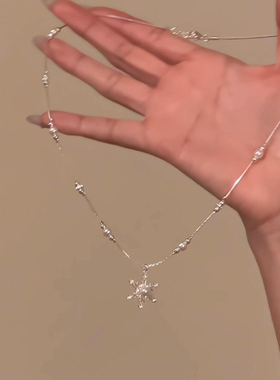 韩系超仙银色闪钻雪花项链女2025