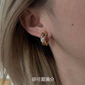 小众独特金银拼色麻花耳钉2025新款 爆款 高级感轻奢冷淡风气质耳环