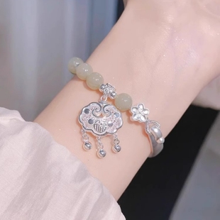 平安锁半镯手链女生轻奢小众精致高级感长命锁珠子手串2025年新款