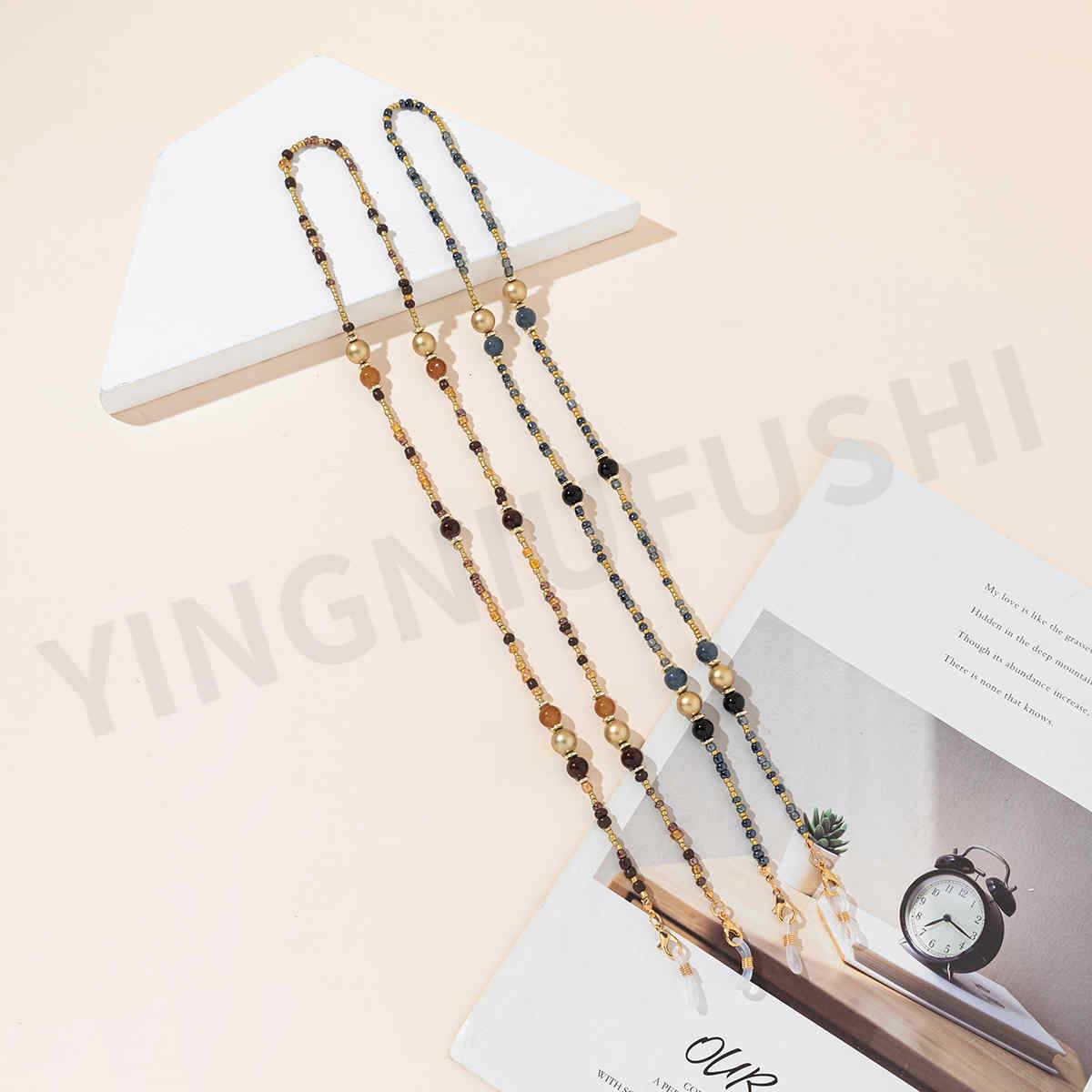 时尚水晶串珠口罩链老花镜近视眼镜挂脖挂链防丢耳机链装饰挂链女