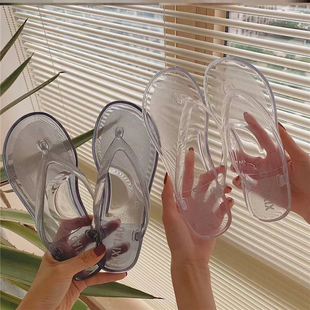 越南透明人字拖女夏外穿塑料平底