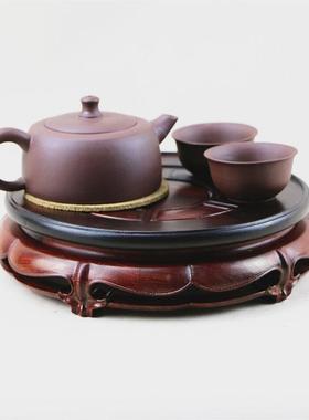 红酸枝圆形茶壶底座*红木可旋转底座镂空雕花转盘木座厂家直销