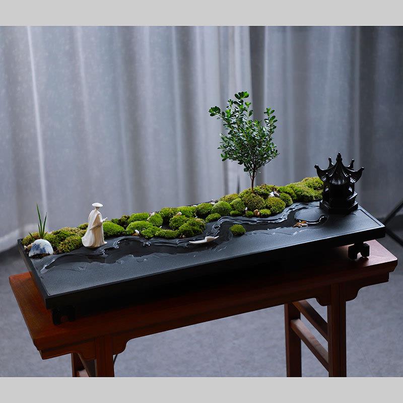 金蟾戏水招财办公室家用客厅新中式乌金石流水摆件玄关盆景石头简