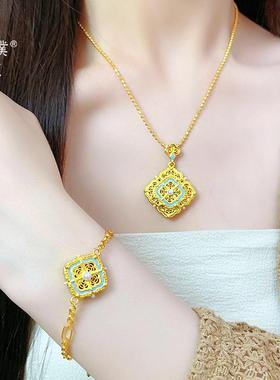 金店同款沙金宋韵四合如意吊坠手件链轻奢大三套送女气友礼物