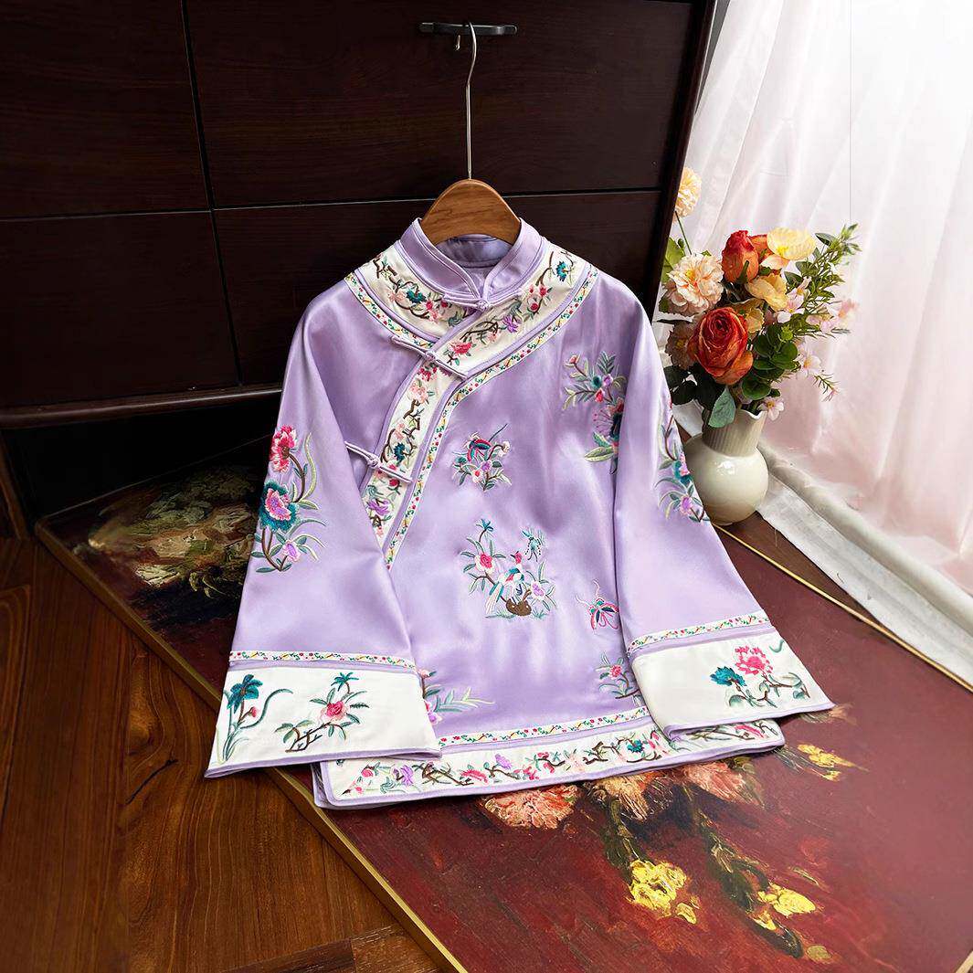 新中式重工刺绣唐装汉服女款复古贵气长袖国风盘扣旗袍开衫小上衣