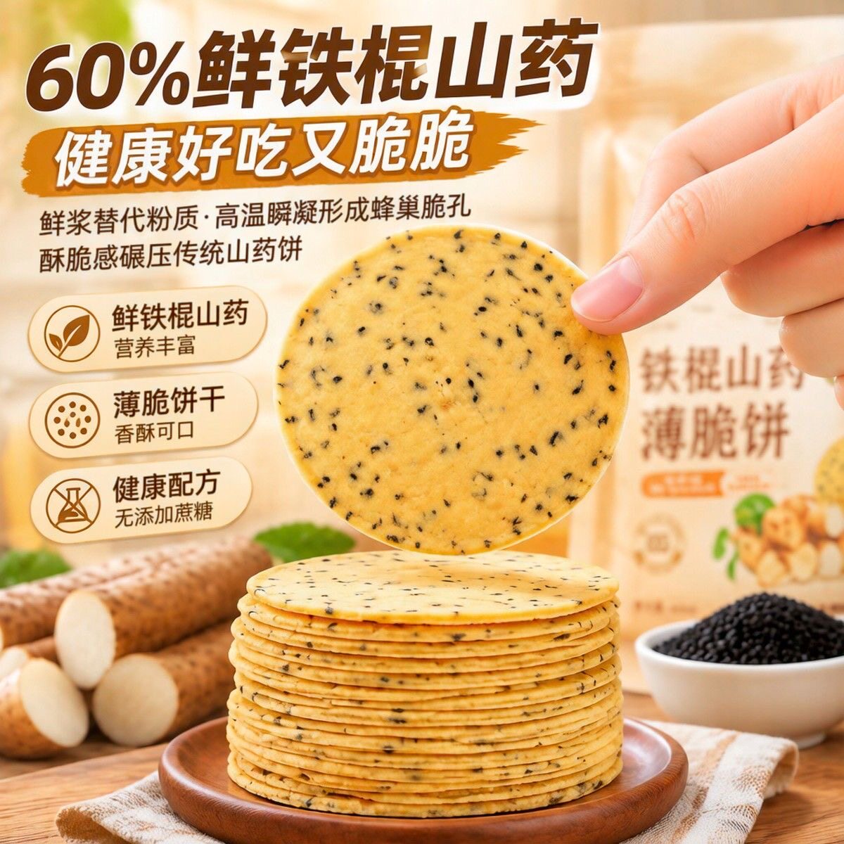 怀象矣铁棍山药鸡内金薄饼孕妇儿童零食健康小吃营养山药薄片饼干