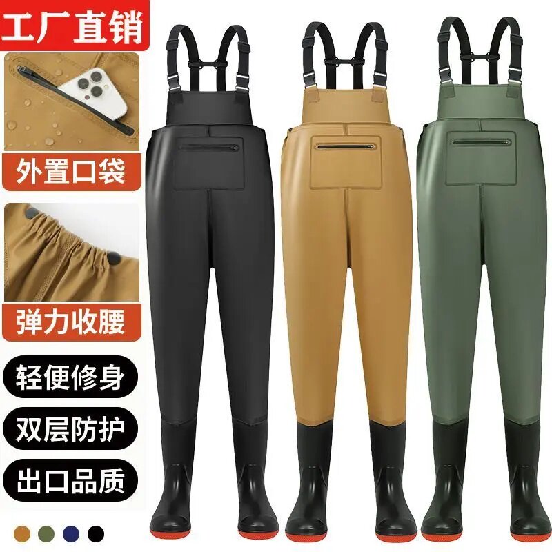 轻便款肚兜超轻下水裤连体防水带鞋赶海抓鱼农田干活适钓鱼耐磨