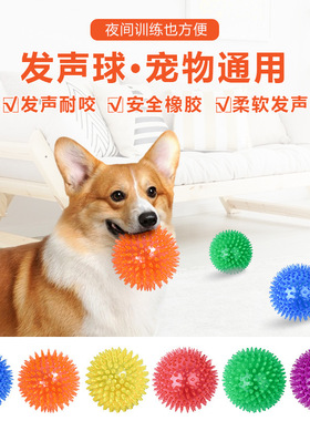 亚马逊爆款吱吱叫狗球TPR发声磨牙训练尖头刺宠物球spiky ball