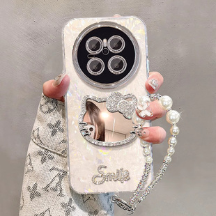 mete60全包防摔MT50保护套M40 十带手链女款 猫咪镜子适用华为mate70pro手机壳新款 高级感贝壳纹外壳mate70pro