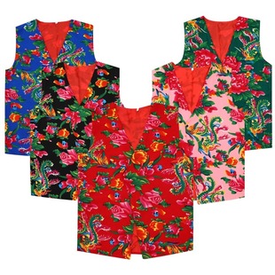 东北大花布马甲男女坎肩民族风舞台演出服二人转表演网红嘻哈年会