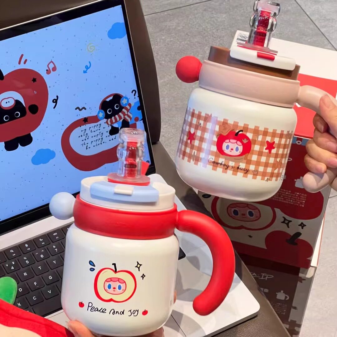 bablov大容量保温杯办公室高颜值女生吸管陶瓷内胆水杯子节日礼物