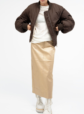 no5inmode女士复古烫金棉弹力直筒半身裙