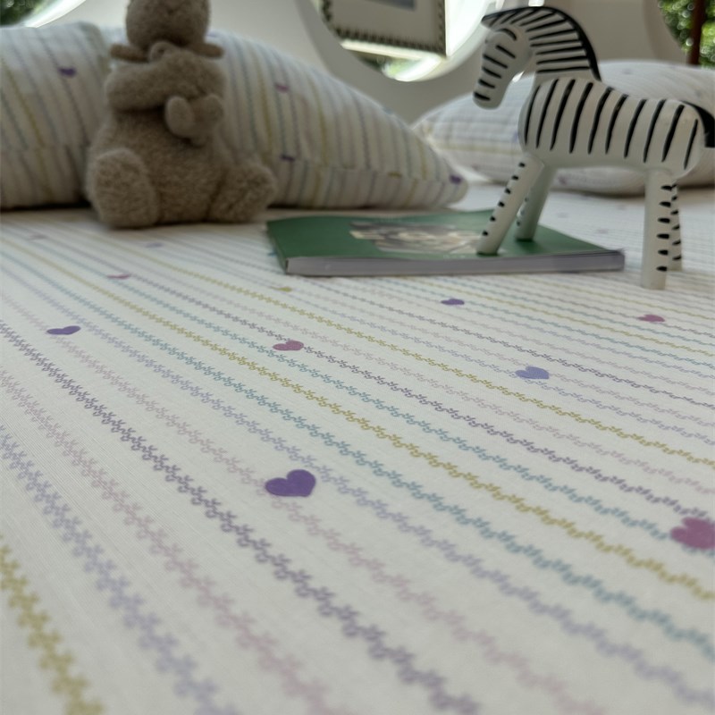 彩色条纹爱心双层纱床笠床单单件1.35m母婴级保护套宿舍床罩