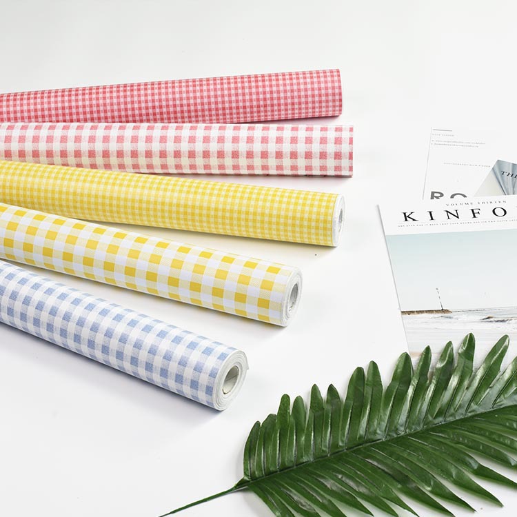大学生宿舍自粘墙纸粉色黄色格子pvc防水自贴壁纸寝室卧室贴纸