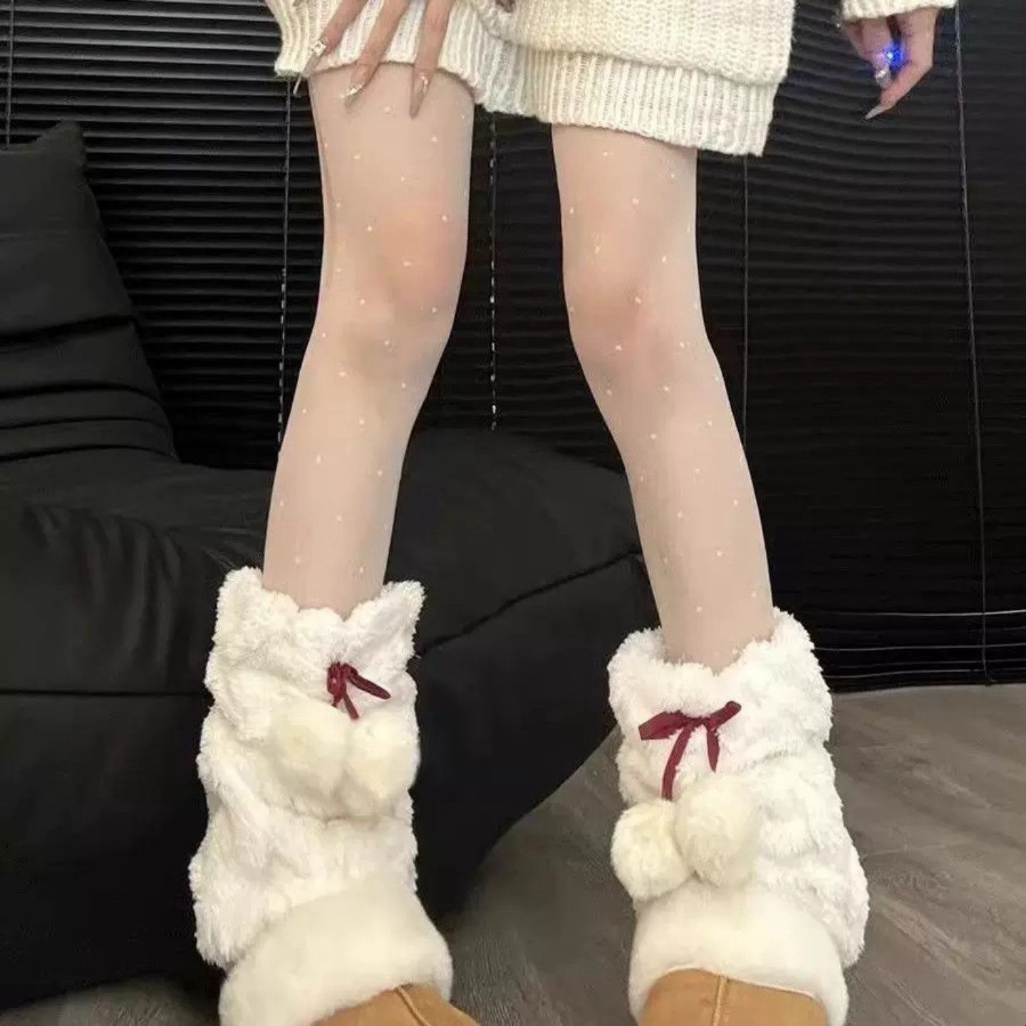腿套泡泡袜日系可爱毛球袜套秋冬y2k毛绒绒加厚腿套ins保暖显瘦中
