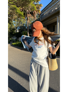 炽火火 法式标语印花短袖t恤女新款清新文艺风宽松显瘦百搭上衣