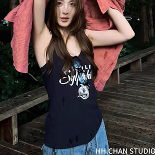 内搭打底弹力带胸垫显瘦上衣 印花字母背心女夏季 炽火火 现货