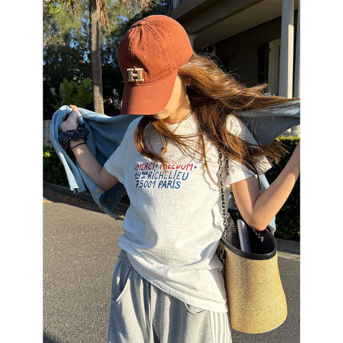 法式标语印花短袖t恤女