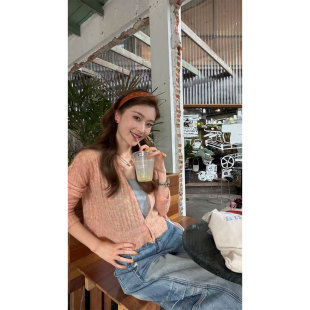 粉色圆领短款 女新款 宽松显瘦减龄百搭外套 温柔风针织开衫 炽火火