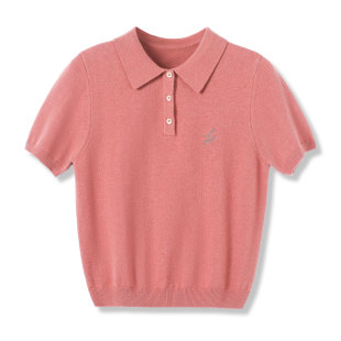 韩系温柔风翻领宽松显瘦减龄短款 女新款 上衣 刺绣polo短袖 炽火火